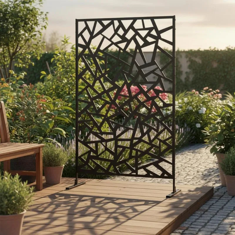 Paravent Métal 3 Panneaux Extérieur Autoportant — Clôture Décorative Patio & Jardin