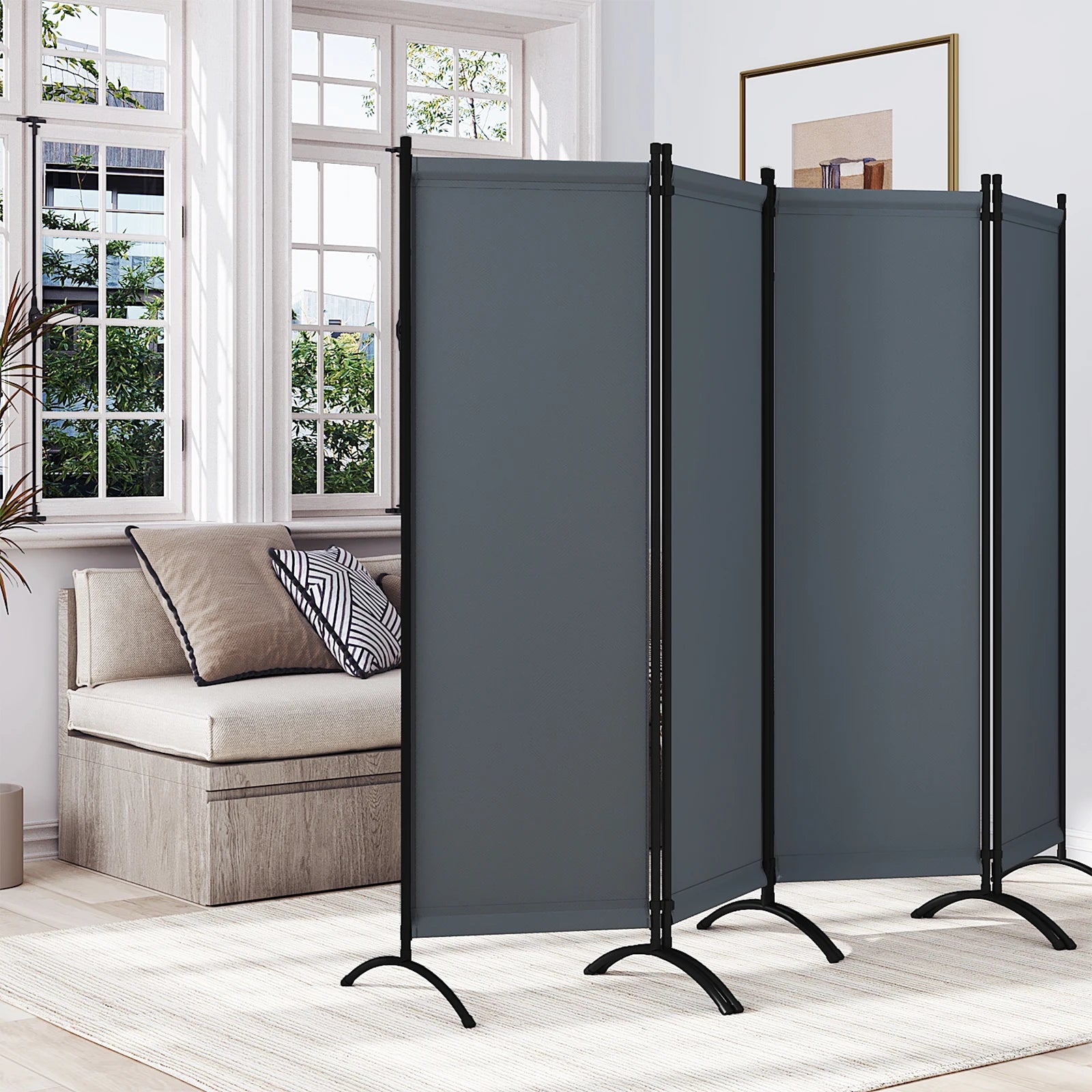 Paravent 4 Panneaux Crème — Cloison Légère Intérieur & Extérieur 224 × 182 cm