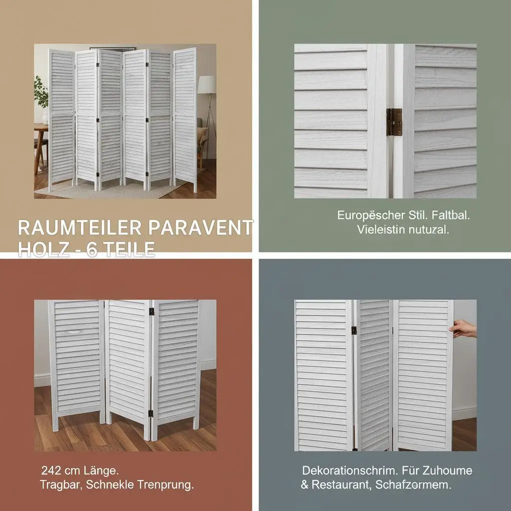 Paravent 6 Panneaux Bois à Lamelles — Cloison Architecturale 170 cm