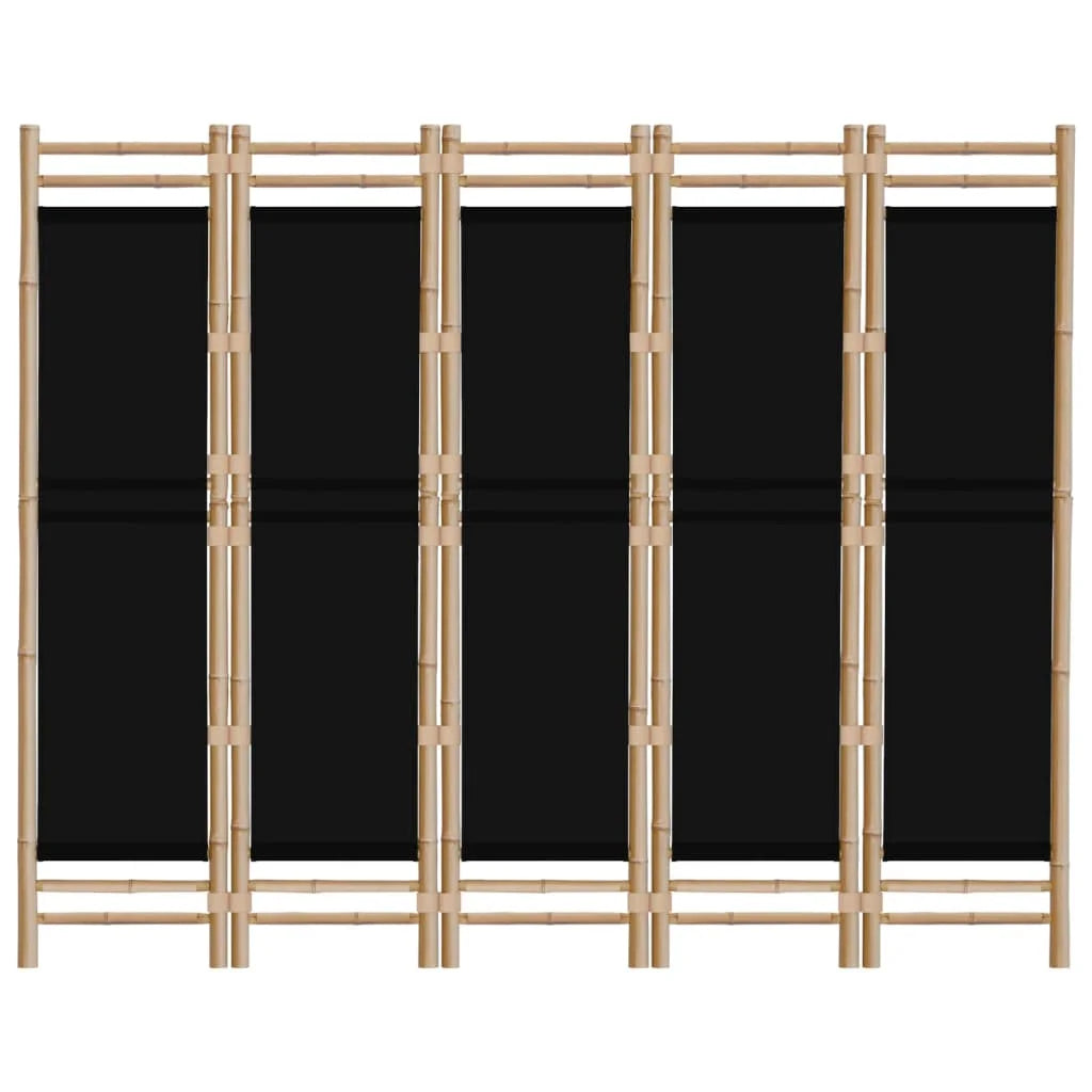 Paravent 5 Panneaux Bambou & Toile — Séparateur Naturel 200 cm