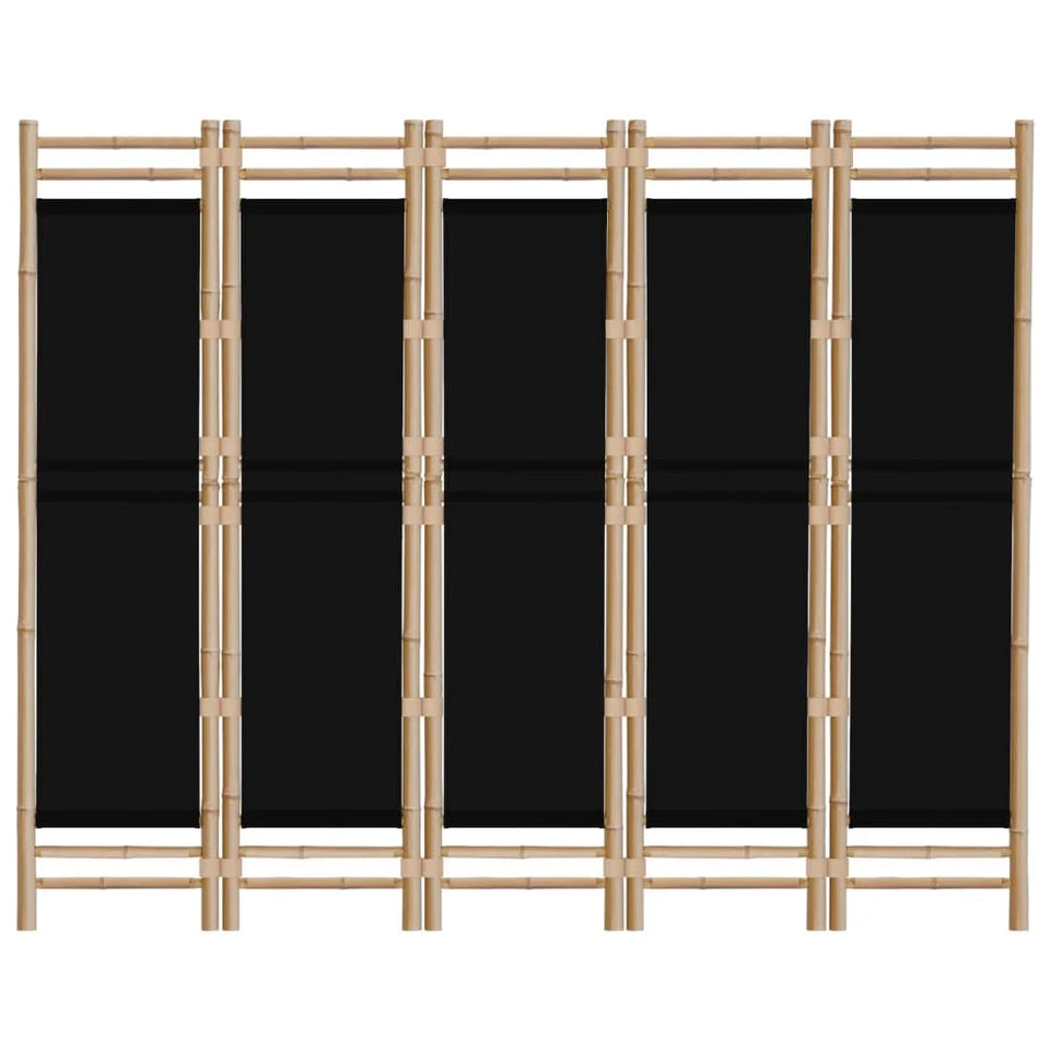 Paravent 5 Panneaux Bambou & Toile — Séparateur Naturel 200 cm