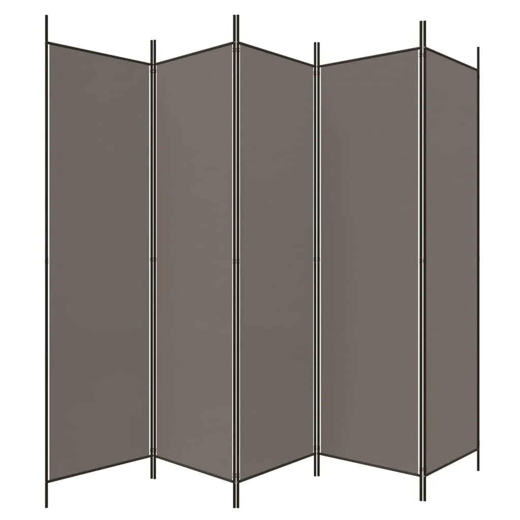 Paravent 5 Panneaux Tissu Anthracite — Grande Cloison 250 × 200 cm