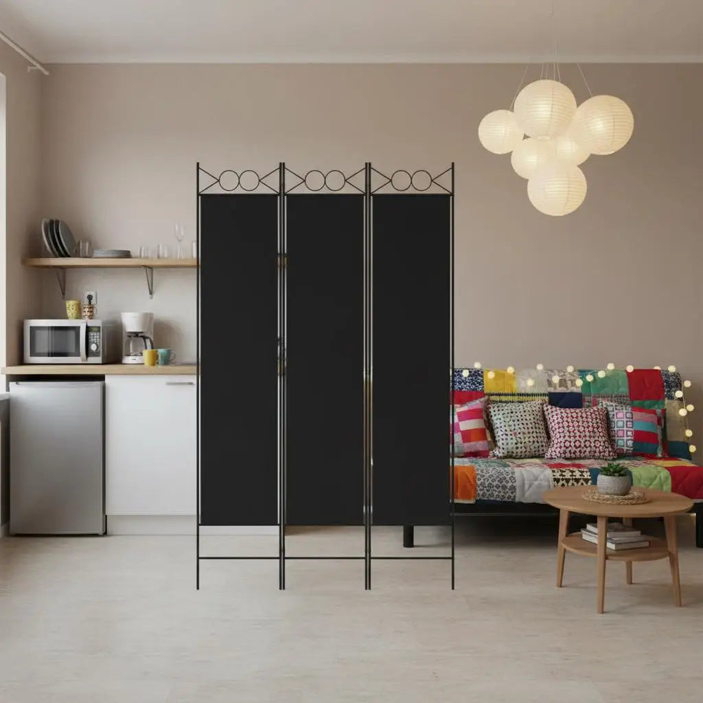 Paravent 3 Panneaux Tissu Noir 120 × 200 cm — Grande Hauteur, Salon & Bureau