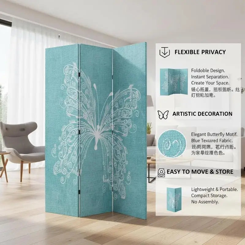 Paravent Imprimé Motif Papillons — Décoration Artistique, Largeur au Choix