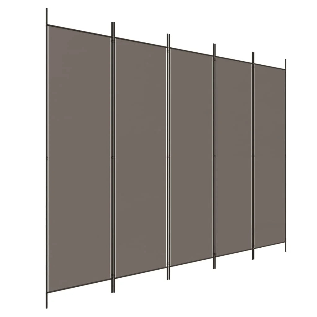 Paravent 5 Panneaux Tissu Anthracite — Grande Cloison 250 × 220 cm