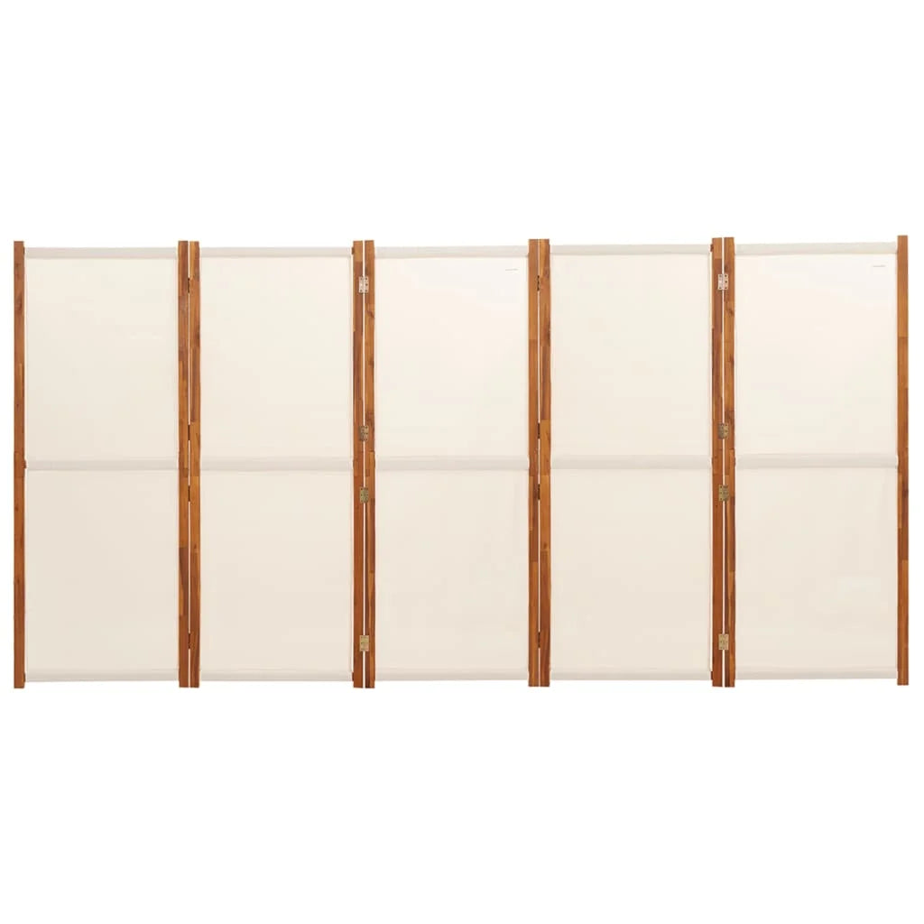 Paravent 5 Panneaux Tissu Crème Grand Format 350×180 cm