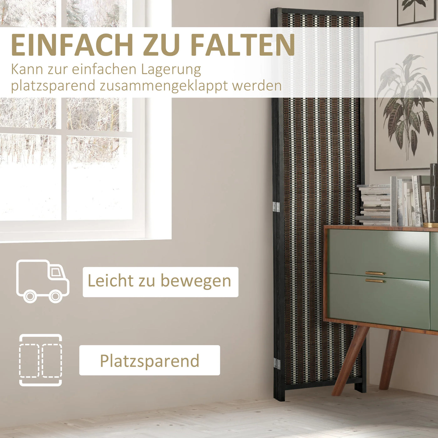 Paravent 4 Panneaux en Bambou — Grand Format Carré 180 × 180 cm