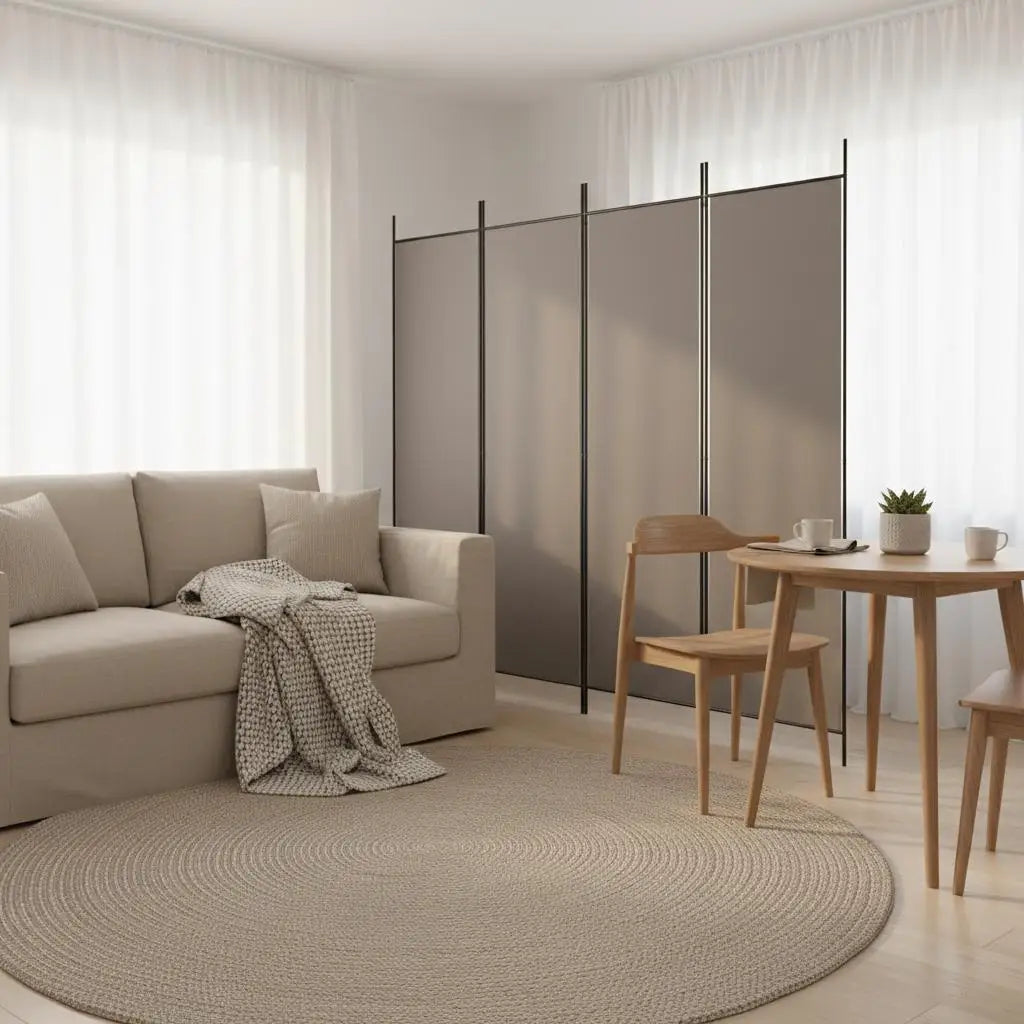 Paravent 5 Panneaux Tissu Anthracite — Grande Cloison 250 × 220 cm