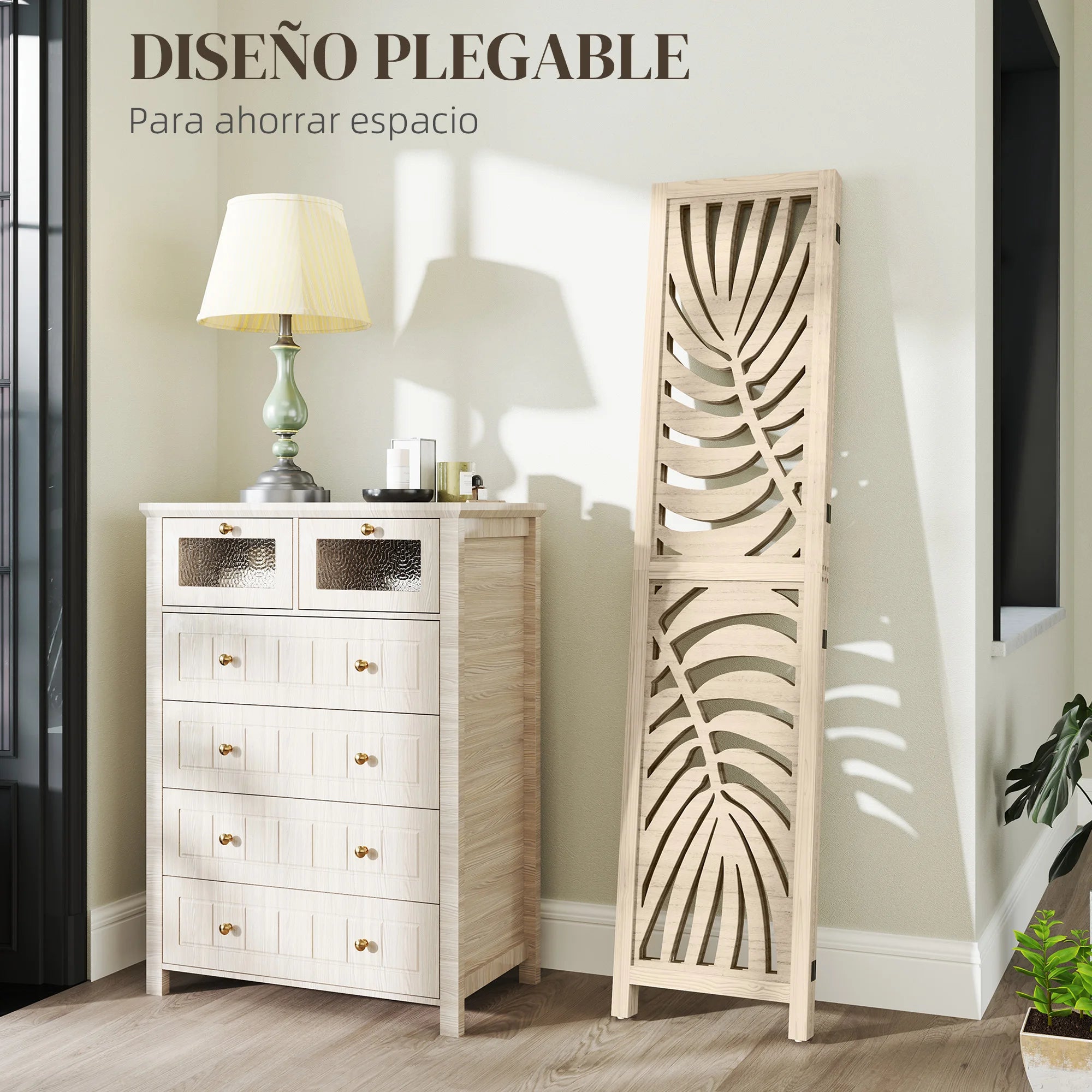 Paravent 3 Panneaux Imprimé Feuilles Tropicales — Décoration Botanique 120 × 170 cm