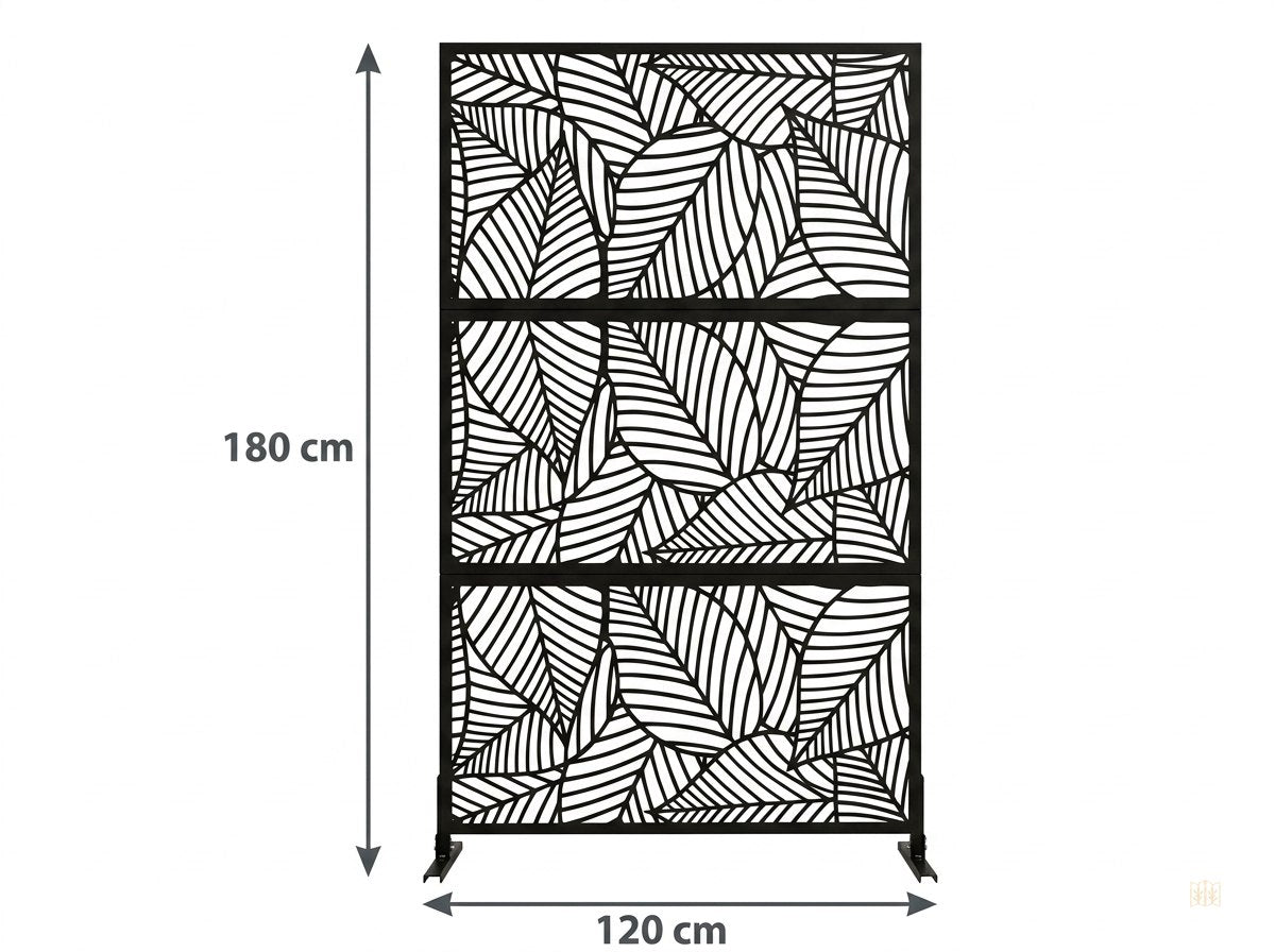 panneau brise vue exterieur noir motif feuillage - dimensions