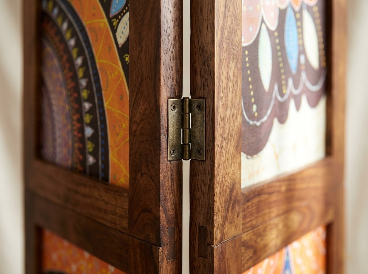 paravent 3 panneaux acacia chocolat 180cm - detail