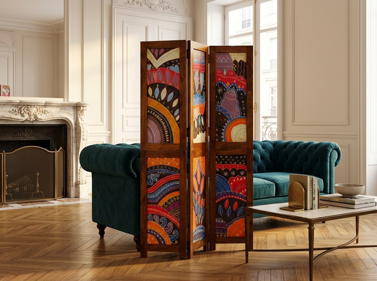 paravent 3 panneaux acacia chocolat 180cm - lifestyle2