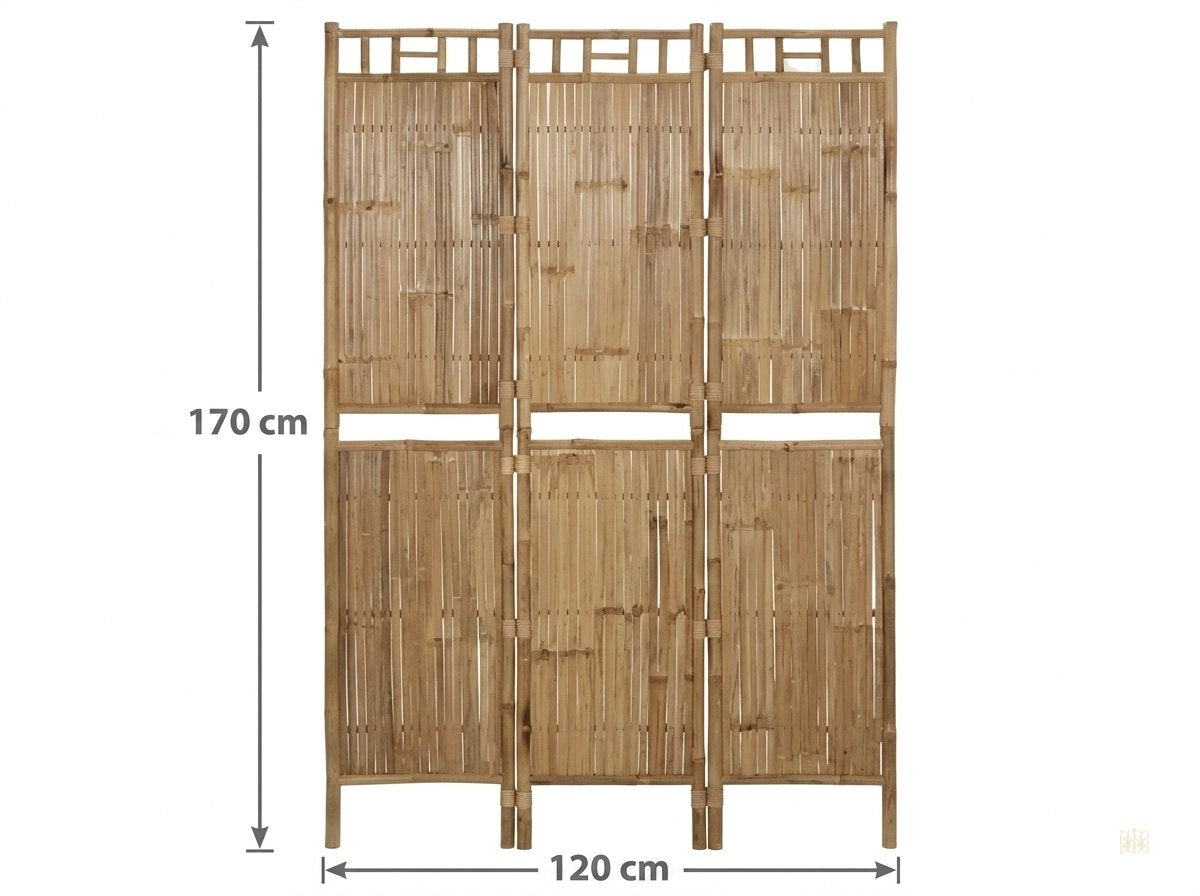 paravent 3 panneaux bambou design tropical - dimensions