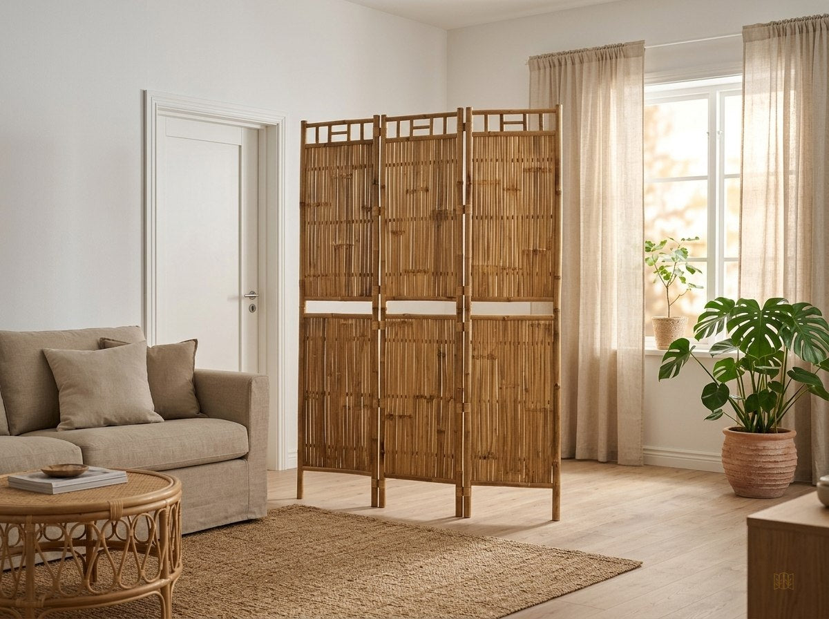 paravent 3 panneaux bambou design tropical - lifestyle