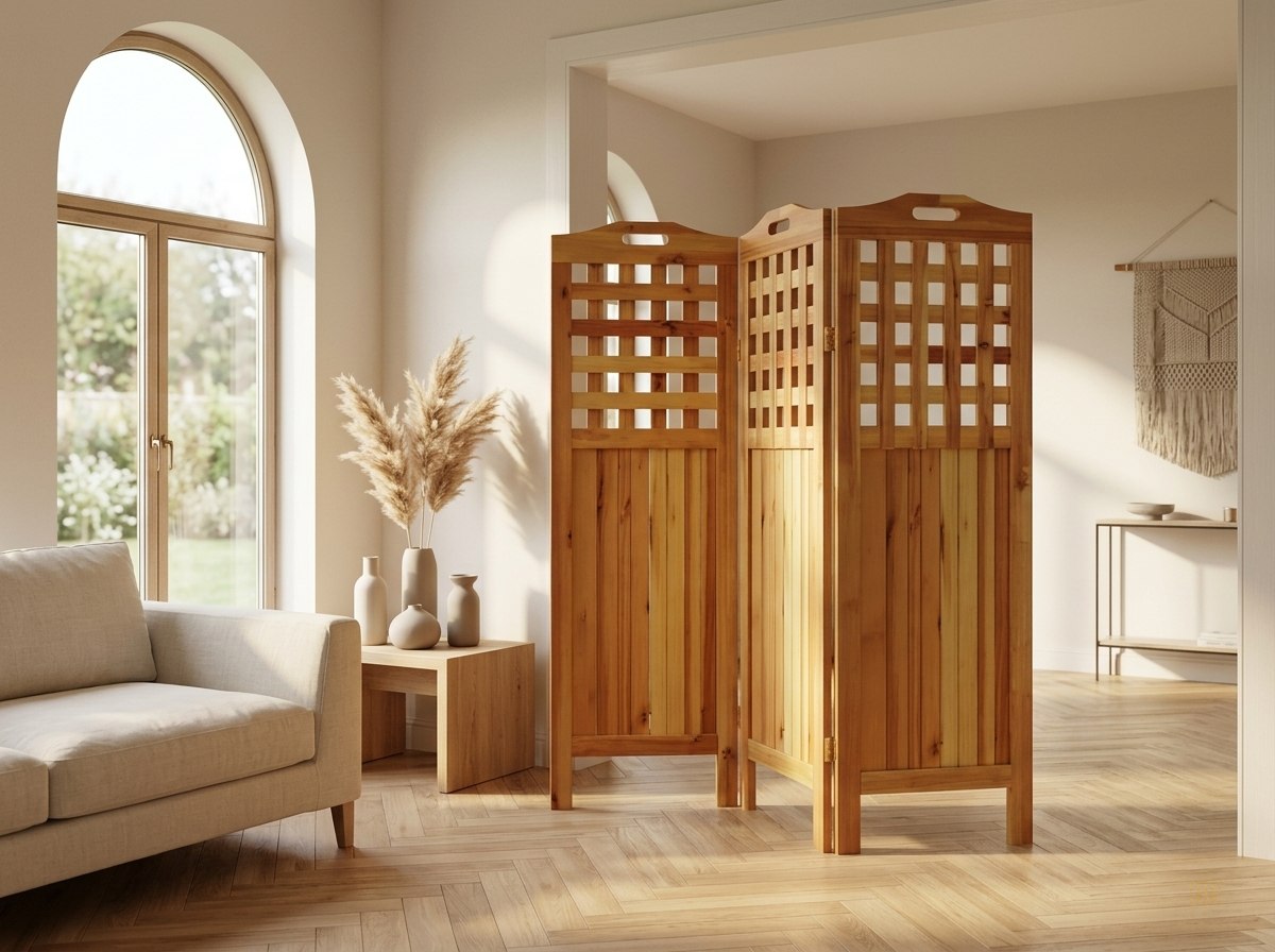 paravent 3 panneaux bois massif naturel robuste - lifestyle