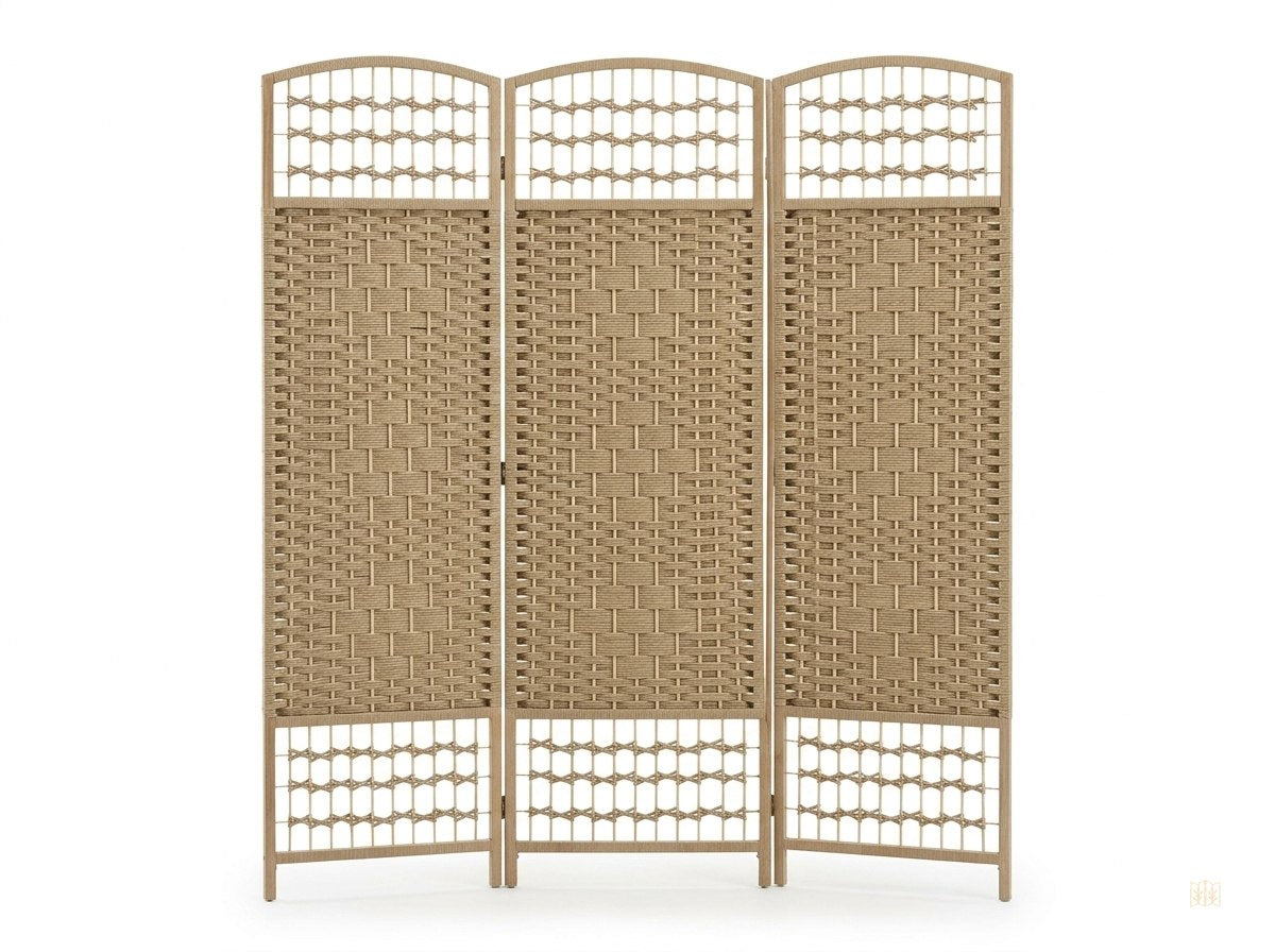 Paravent 3 panneaux corde tressée 120x170 - fond blanc