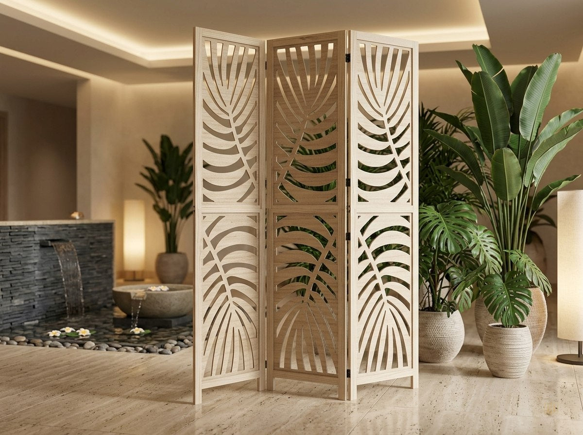 paravent 3 panneaux feuilles tropicales 120x170 - lifestyle2