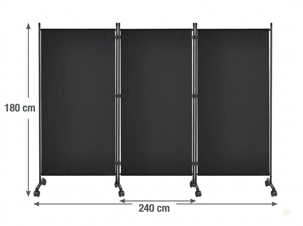 Paravent 3 panneaux tissu roulettes 260x180 - dimensions