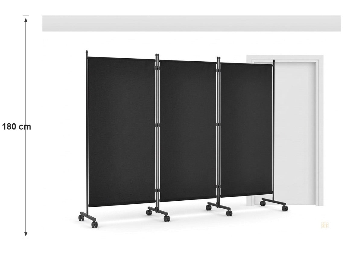 Paravent 3 Panneaux Tissu sur Roulettes — Cloison Mobile 260 × 180 cm