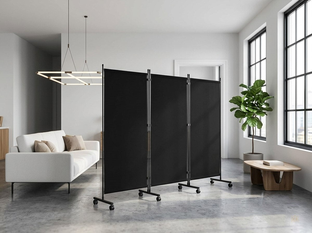 Paravent 3 panneaux tissu roulettes 260x180 - vue lifestyle