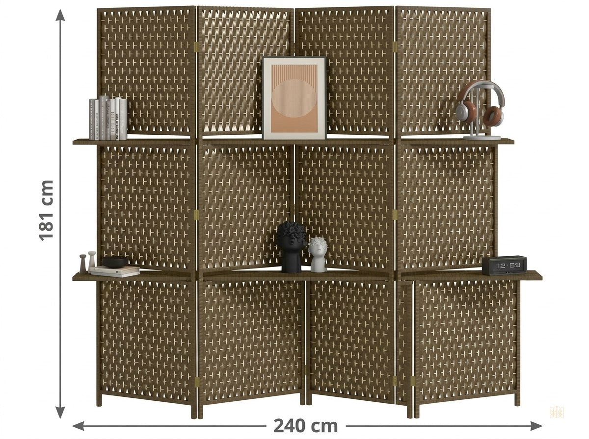paravent 4 panneaux bambou 2 etageres rangement - dimensions
