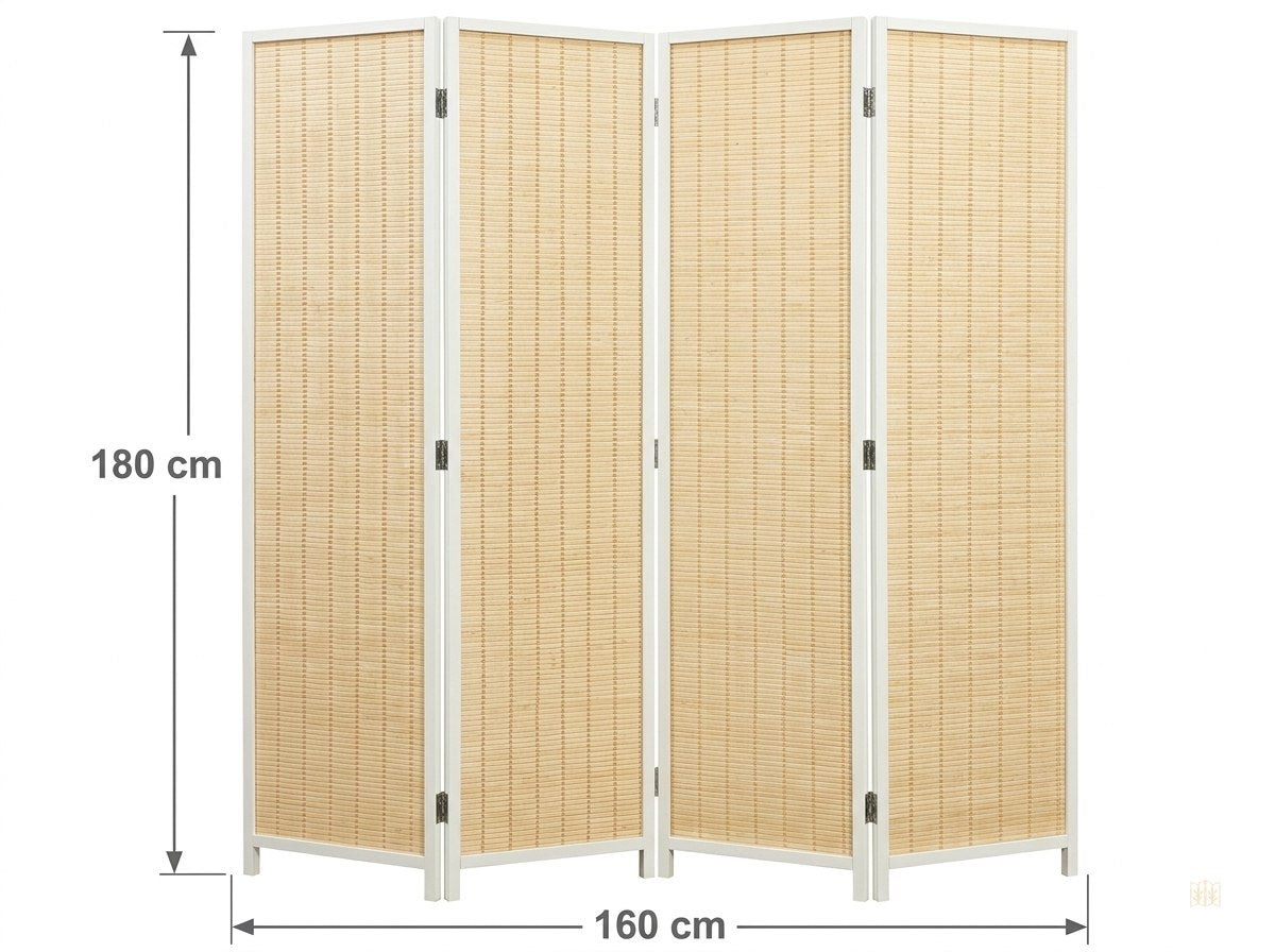 paravent 4 panneaux bambou bois double charnieres - dimensions