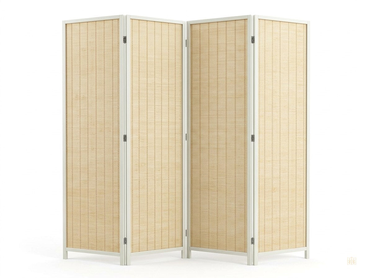 paravent 4 panneaux bambou bois double charnieres - fondsblanc