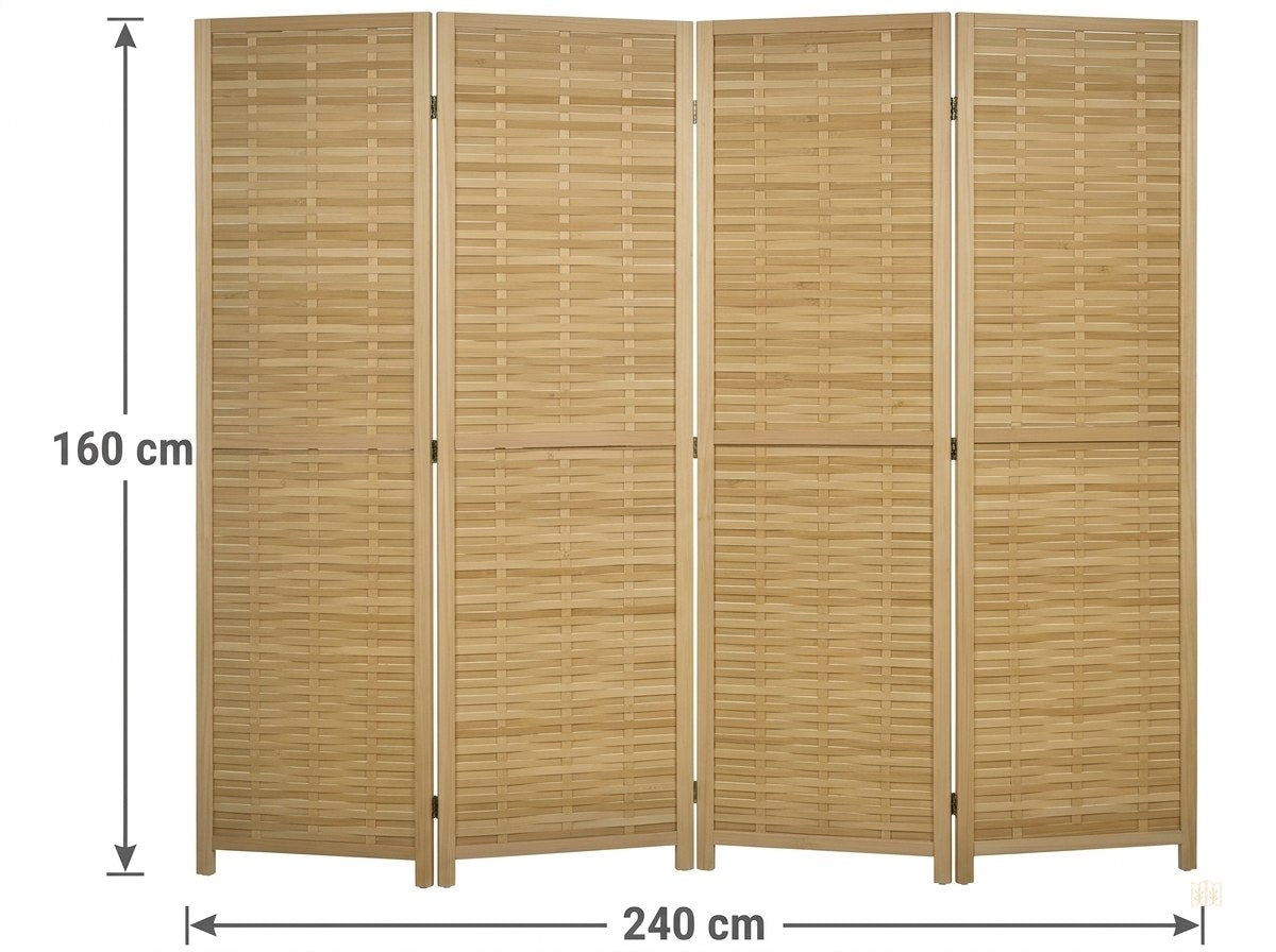 paravent 4 panneaux bambou cloison naturelle 160x170 - dimensions
