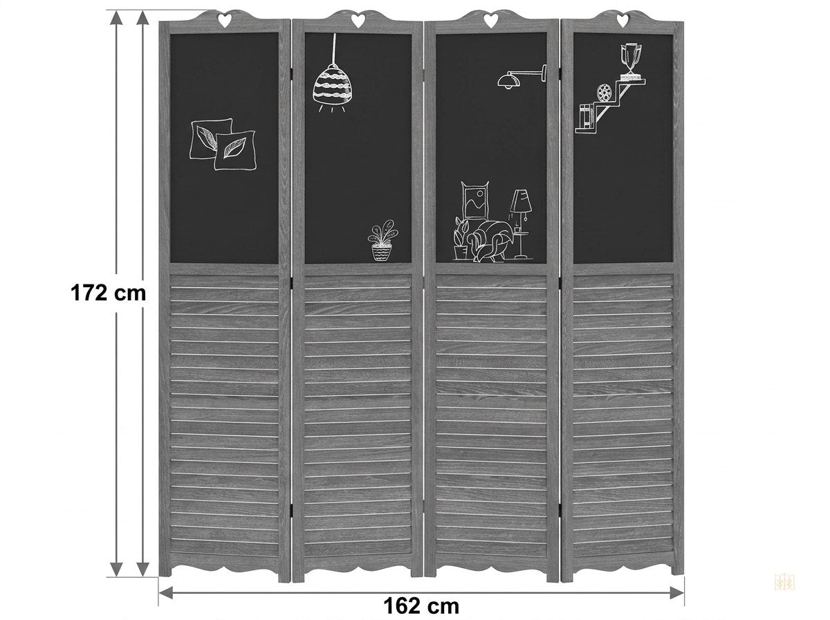 paravent 4 panneaux bois tableaux noirs 162x172 - dimensions