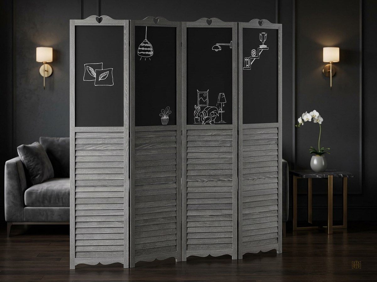 paravent 4 panneaux bois tableaux noirs 162x172 - lifestyle