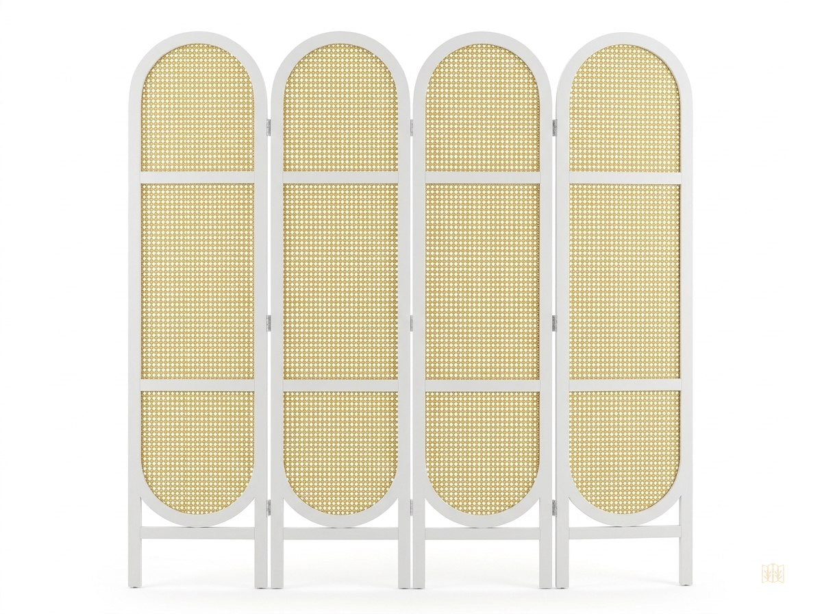 paravent 4 panneaux paulownia charnieres metal sans montage fond blanc