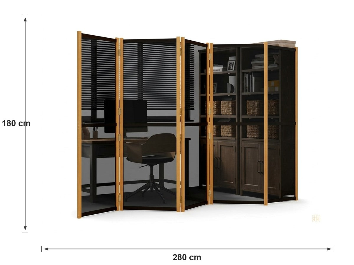paravent 4 panneaux paulownia noir 280x180 dimensions
