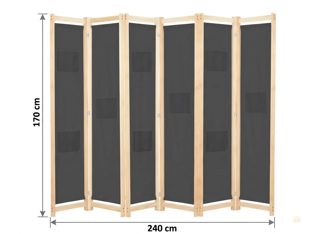 paravent 4 panneaux tissu gris acoustique 240x170 - dimensions