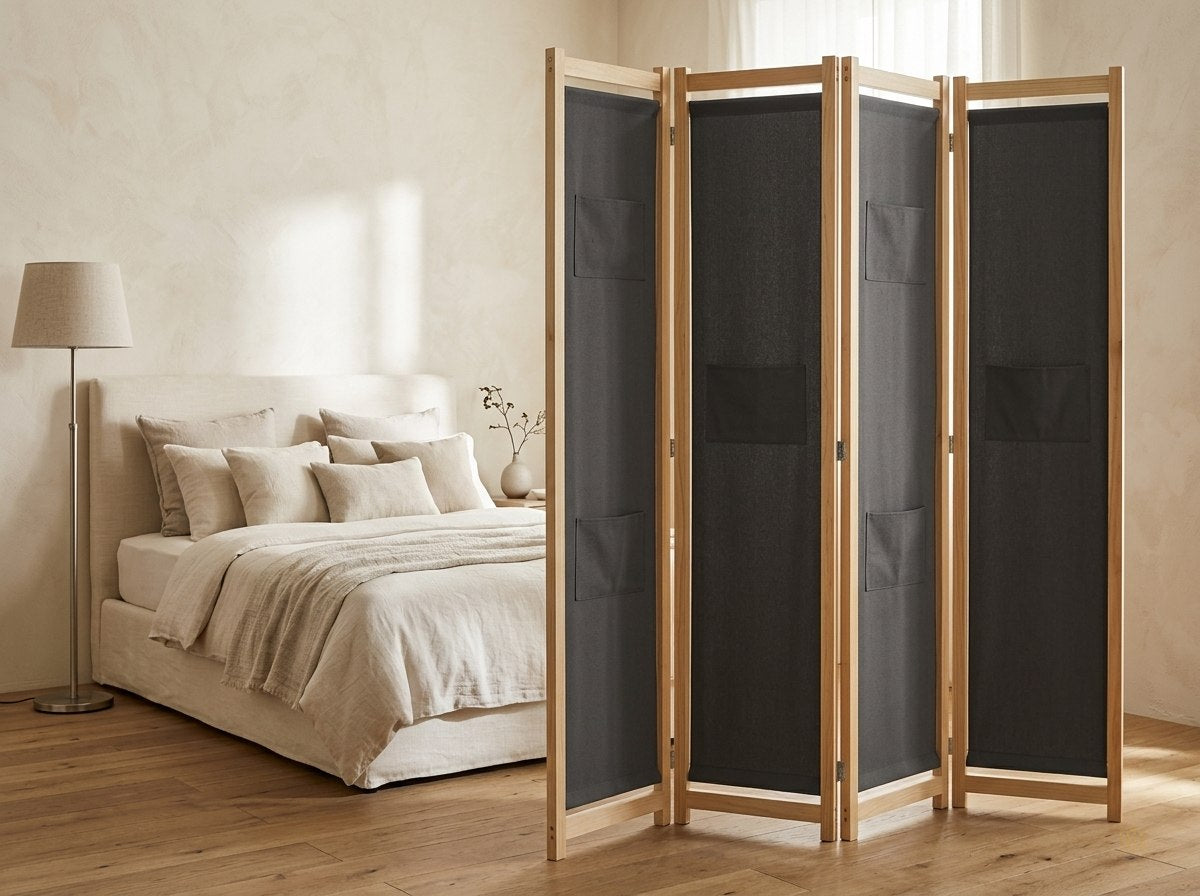 paravent 4 panneaux tissu gris acoustique 240x170 - lifestyle2