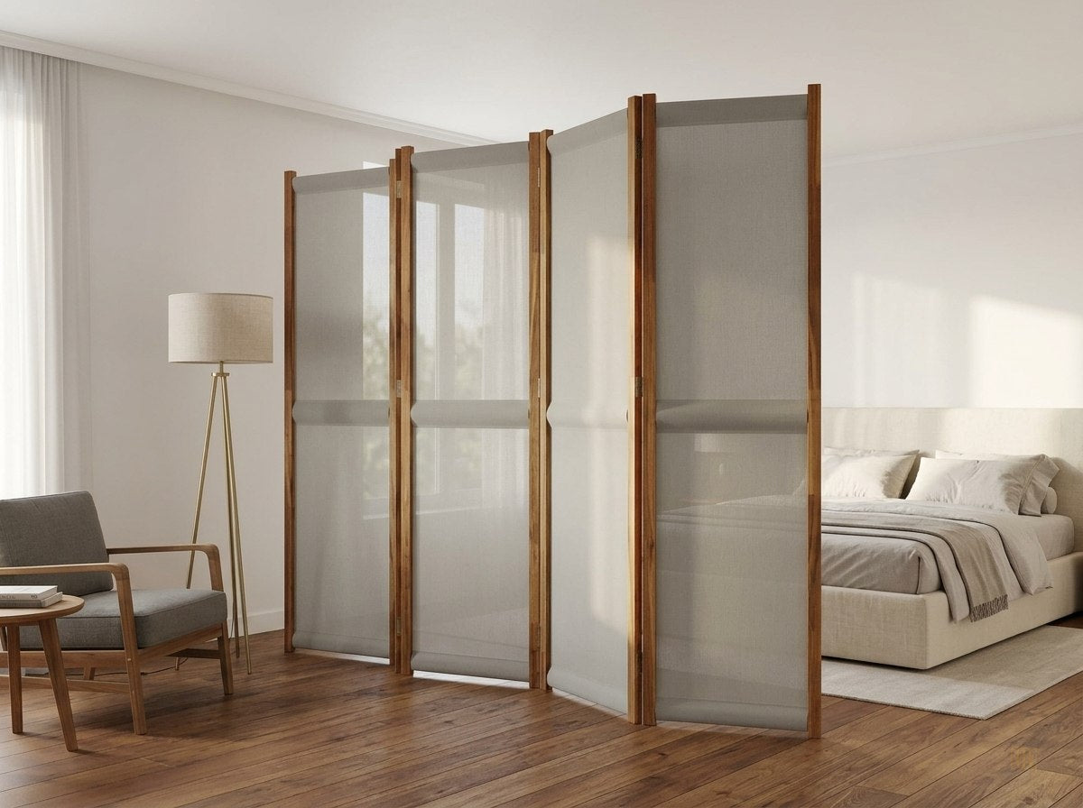 paravent 4 panneaux tissu gris clair 280x180 - lifestyle2