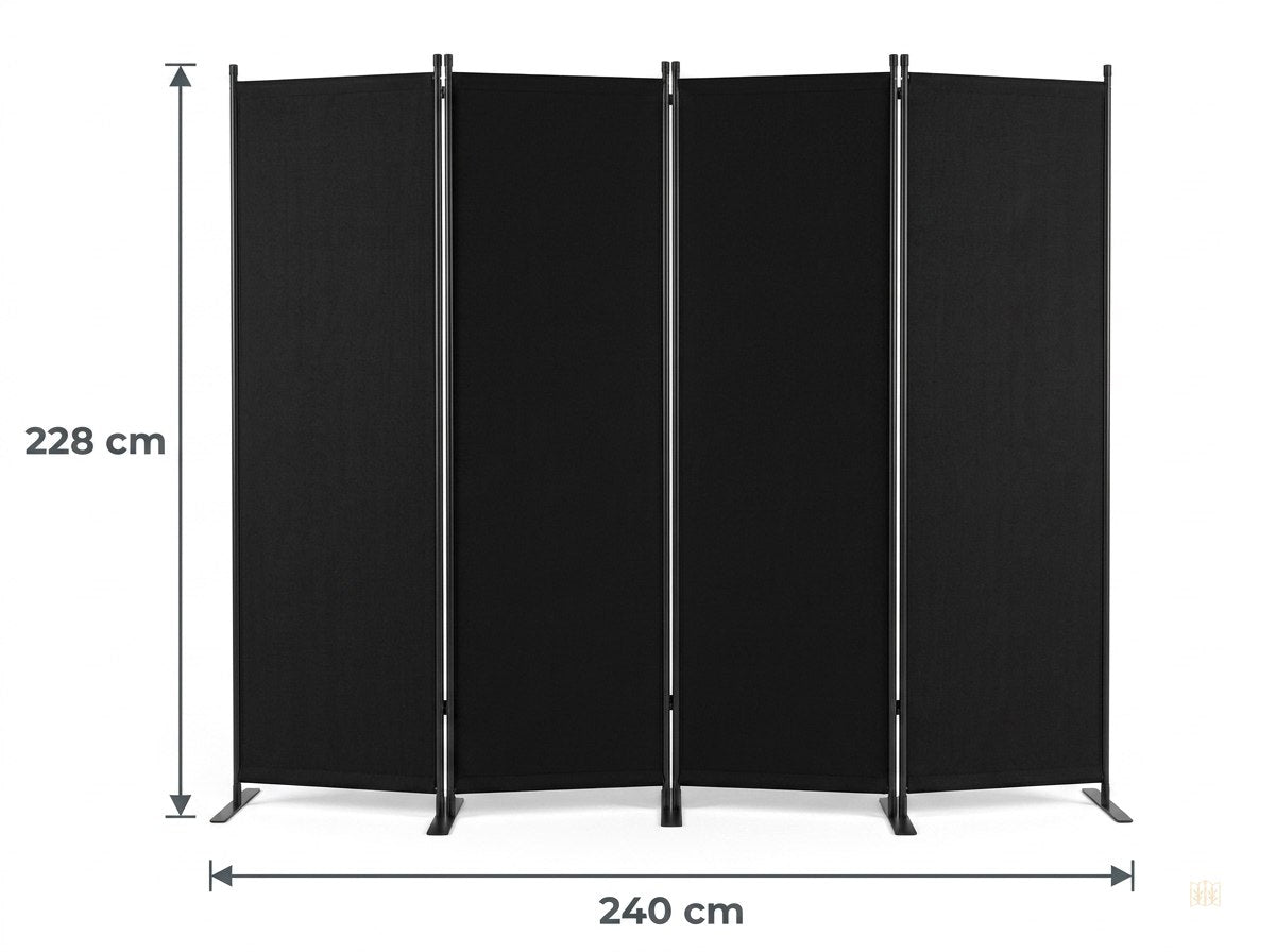 paravent 4 panneaux tissu noir 228x172 - dimensions