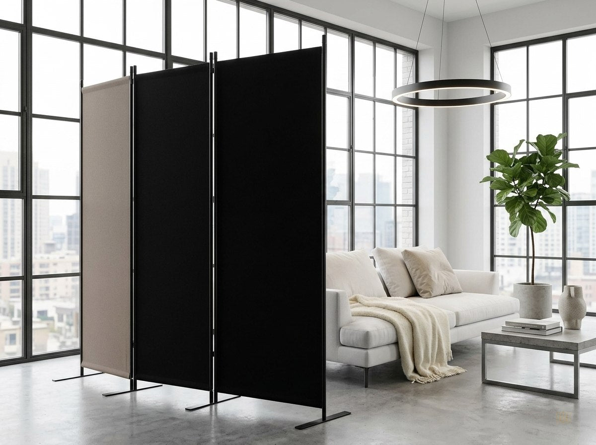 paravent 4 panneaux tissu noir 228x172 - lifestyle