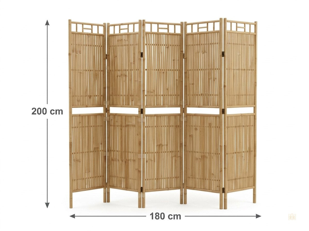 paravent 5 panneaux bambou resistant 200x180 - dimensions