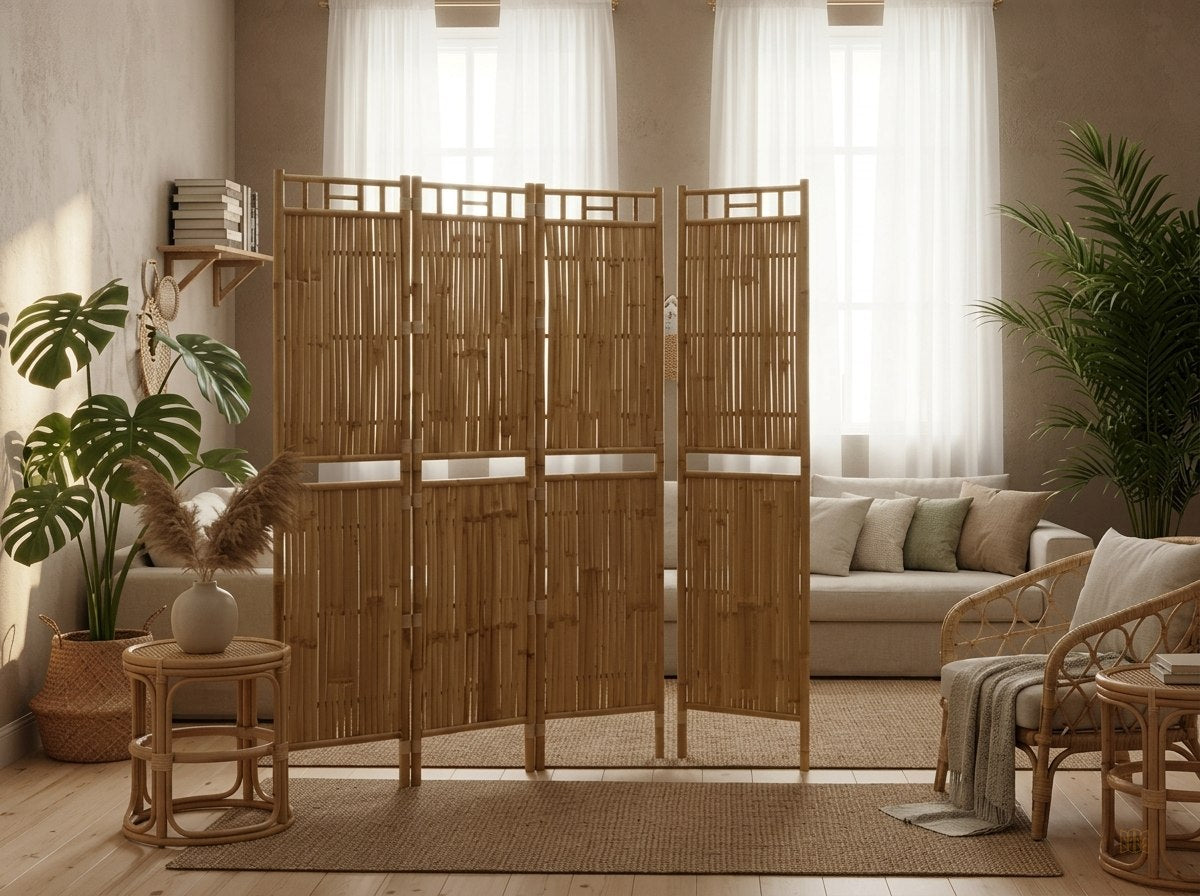 paravent 5 panneaux bambou resistant 200x180 - lifestyle