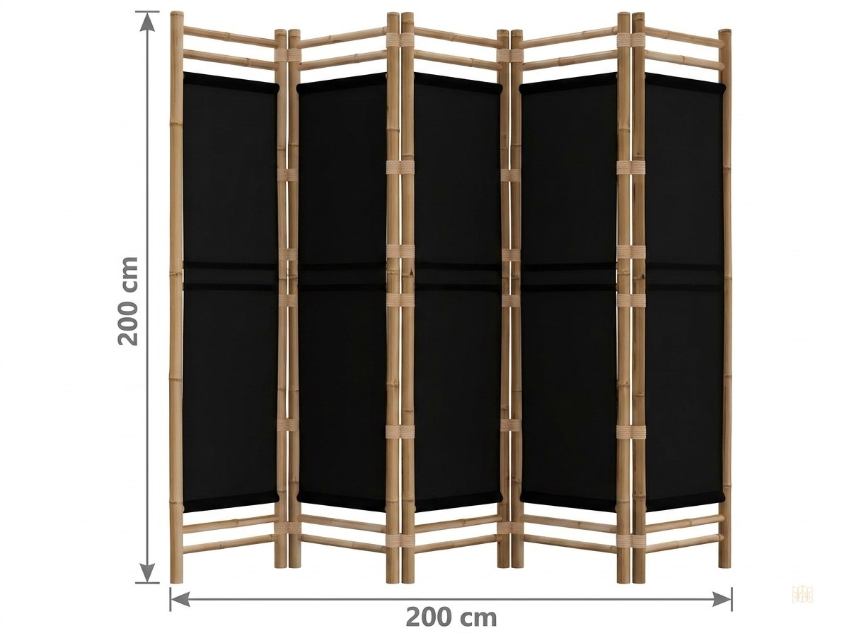 paravent 5 panneaux bambou toile 200cm - dimensions