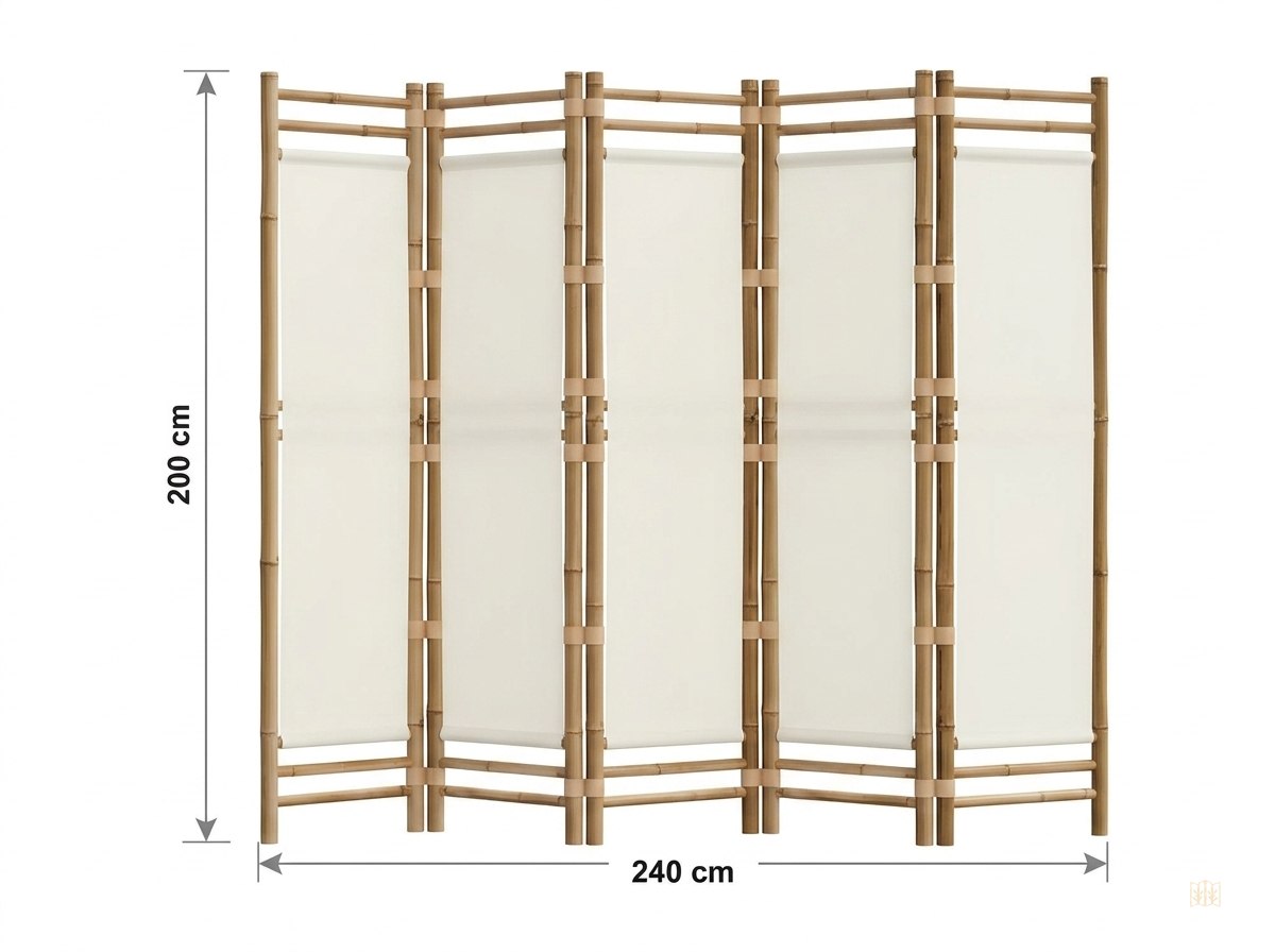 paravent 5 panneaux bambou toile cloison 200cm - dimensions