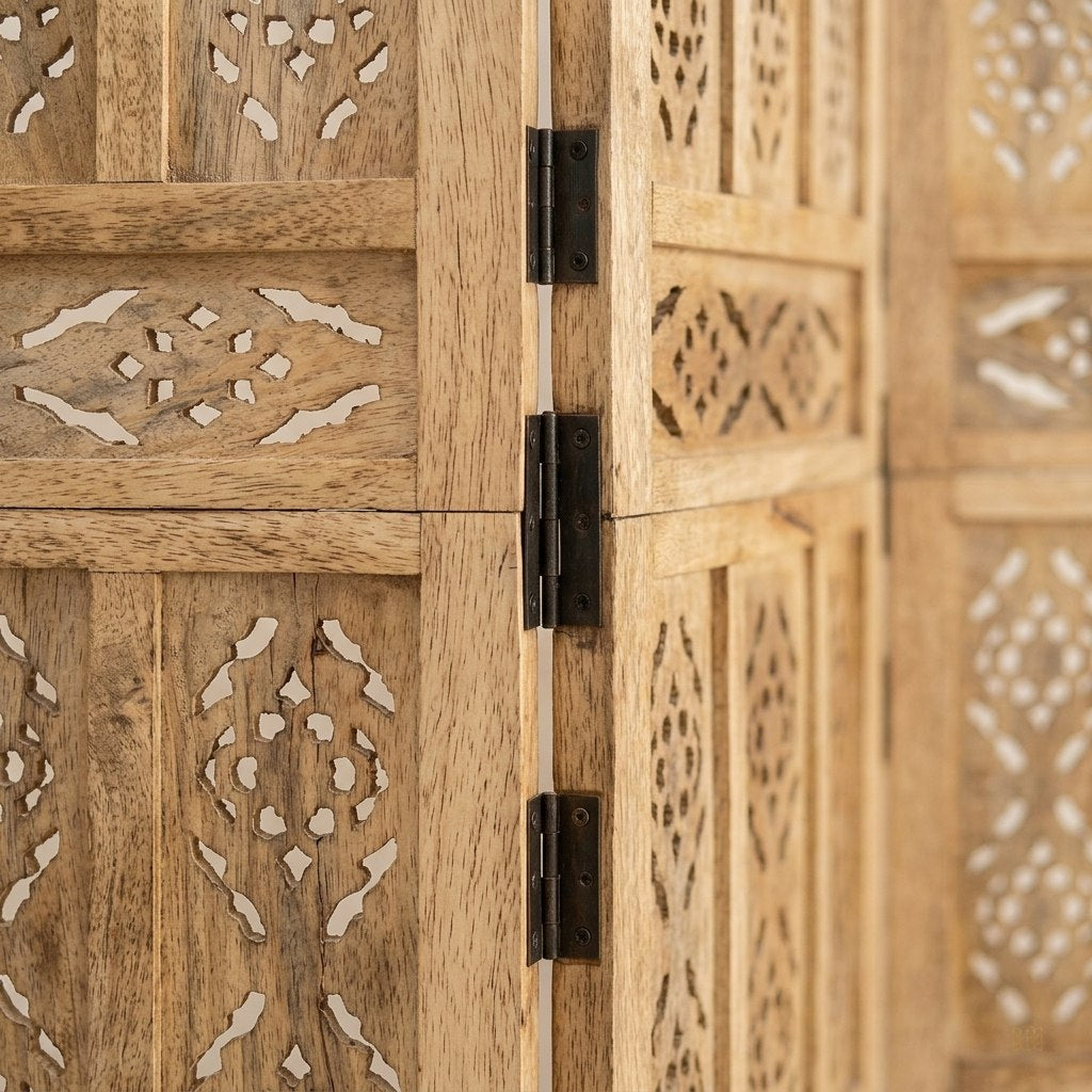 Paravent 5 Panneaux Bois de Manguier 200 × 165 cm — Cloison Exotique & Durable