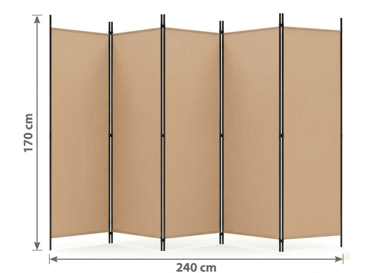 paravent 5 panneaux tissu beige 250x220 - dimensions