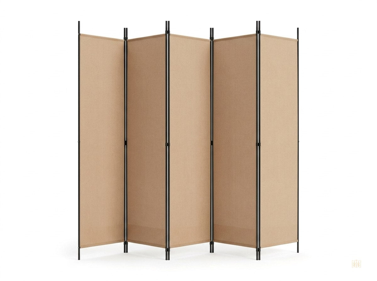 paravent 5 panneaux tissu beige 250x220 - fondsblanc