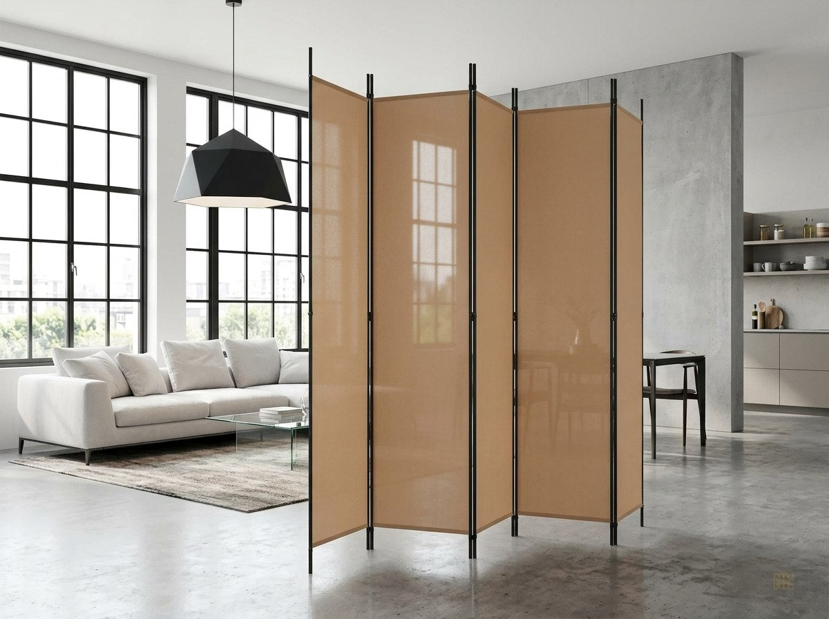 paravent 5 panneaux tissu beige 250x220 - lifestyle