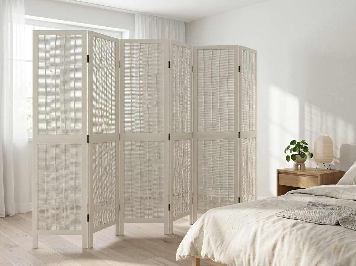 paravent 6 panneaux blanc paulownia hauteur au choix - lifestyle