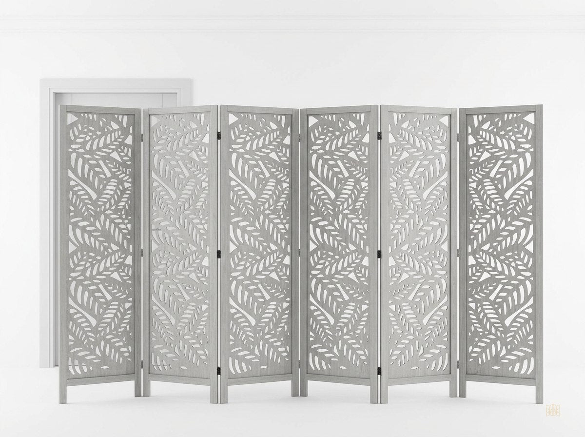 Paravent 6 panneaux bois sculpté cloison 170cm - fond blanc