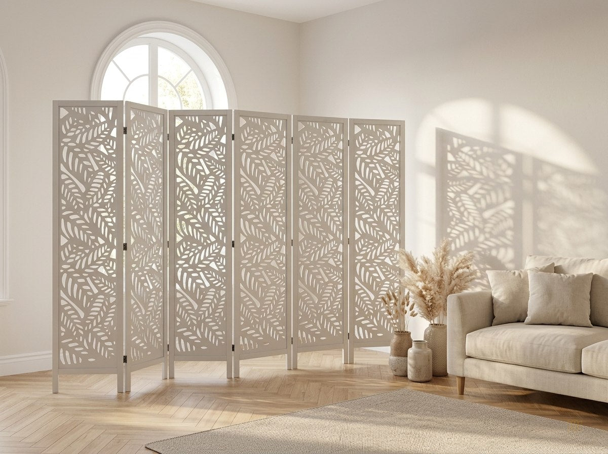 Paravent 6 panneaux bois sculpté cloison 170cm - vue lifestyle