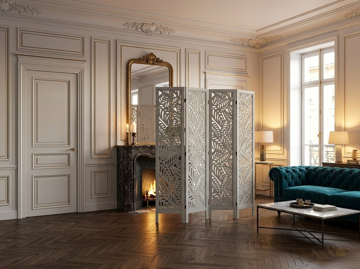 Paravent 6 panneaux bois sculpté cloison 170cm - vue lifestyle 2