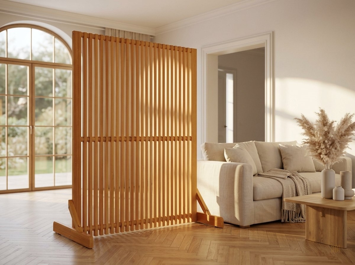 paravent bois massif miel hauteur 110 200cm - lifestyle